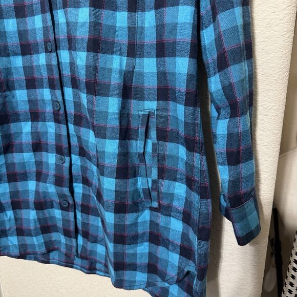 Stillwater Supply Co Flannel Plaid Jacket shacket turquoise sz S Long Tunic - Picture 2 of 8